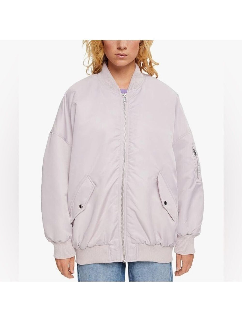 EDC Oversized Lavender Bomber Jacket, Quilted Lining Loose fit (Small, fits med)